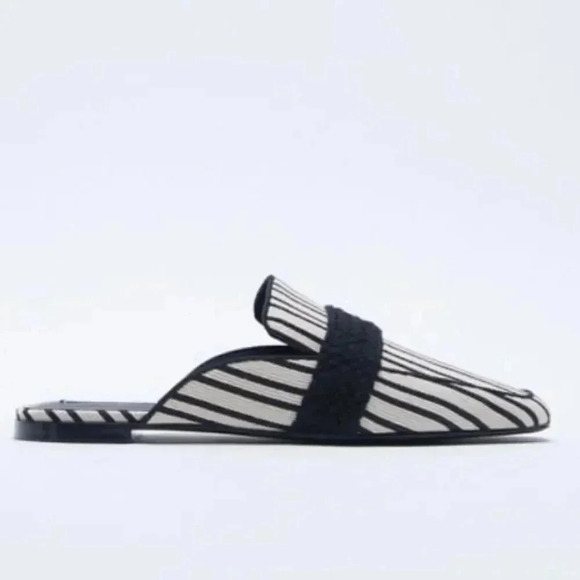 Zara Black & White Stripped Mules - Picture 1 of 9